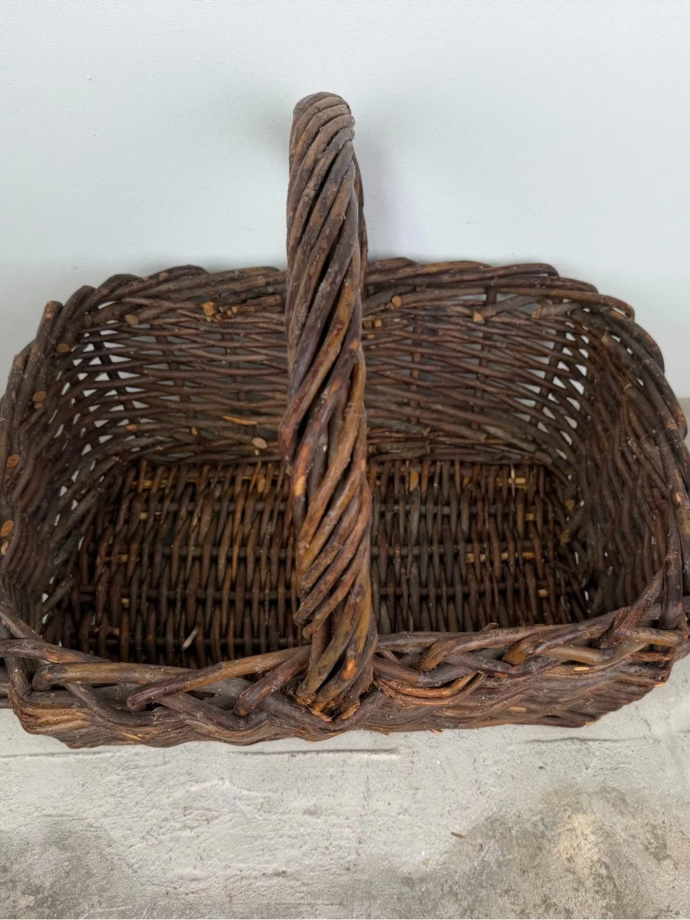 Rustic Grapevine Basket 1980-1990 Handwoven Twig Gathering Basket Farmhouse